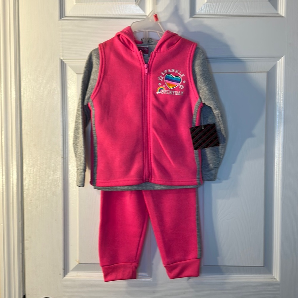 Three piece kids pink and gray sweat suit